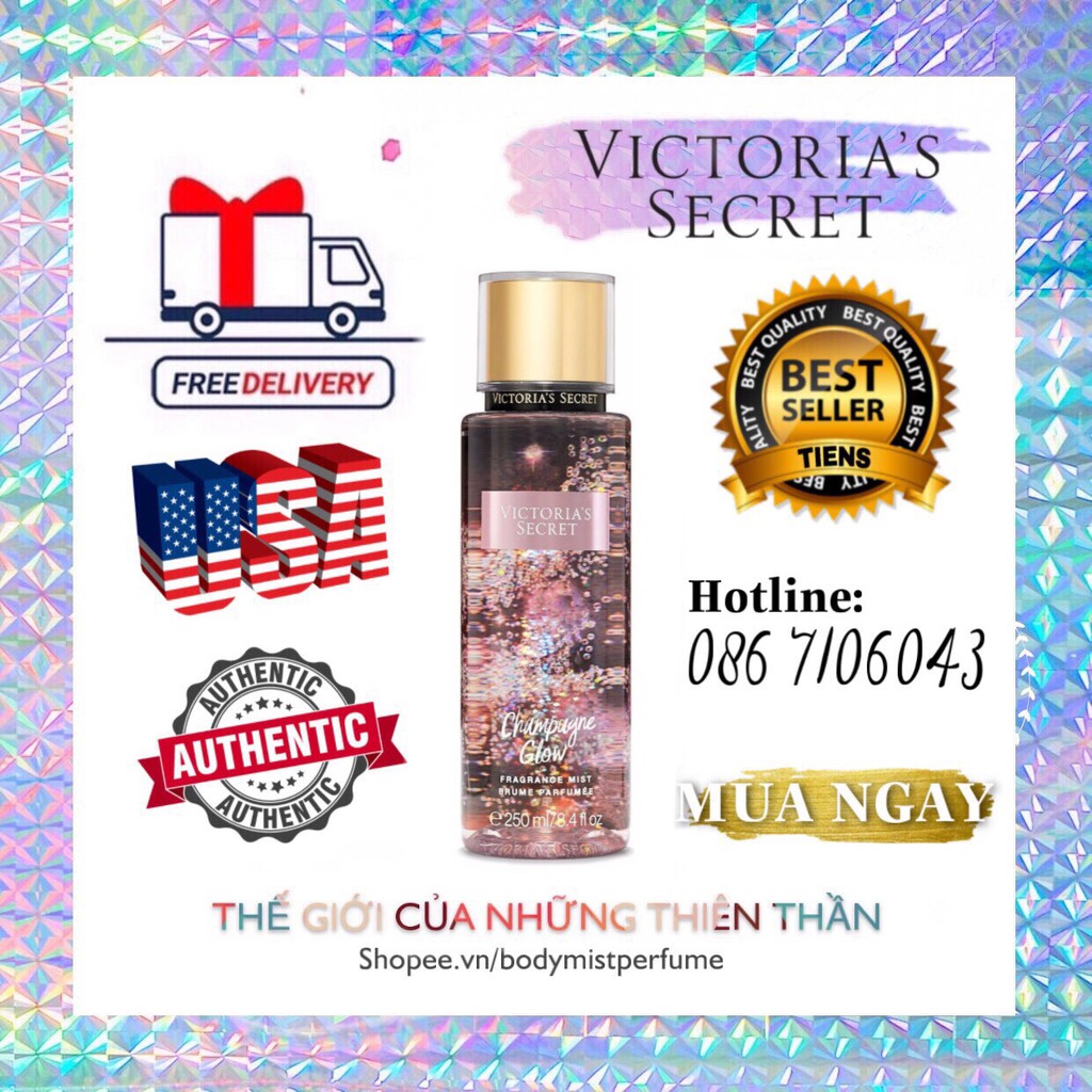 𝗕𝗢𝗗𝗬𝗠𝗜𝗦𝗧𝗣𝗘𝗥𝗙𝗨𝗠𝗘⚜️Xịt Thơm Body Victoria’s Secret Champagne Glow 250ml