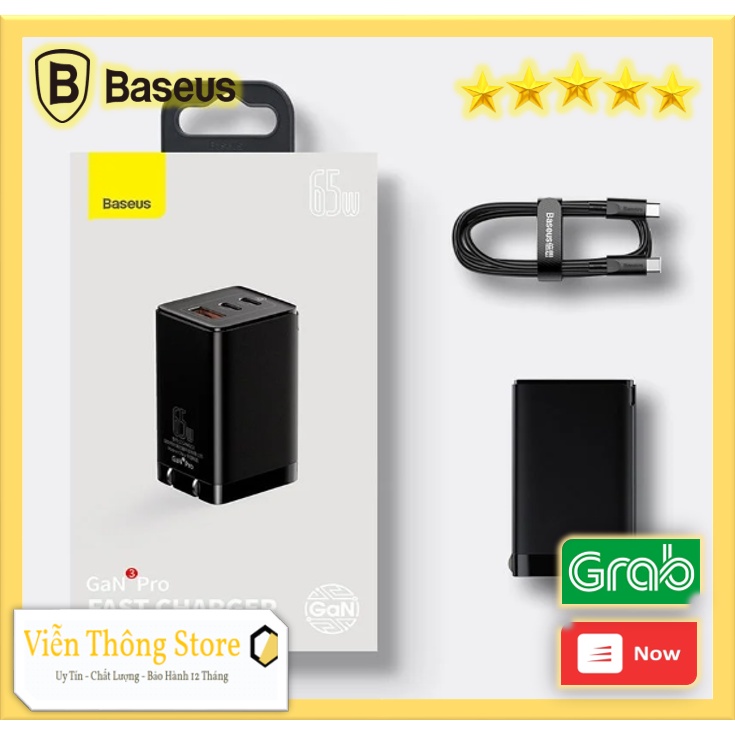 | Phiên Bản Mới | Củ Sạc Nhanh Baseus 65W GaN 3Pro Sạc Cho Laptop macbook iPad iPhone Samsung Chân Dẹp Gập Tiện Lợi