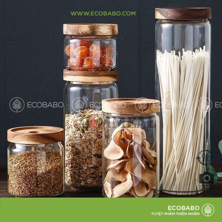 Hũ Thủy Tinh Nắp Gỗ Đục Lỗ, Lọ Thủy Tinh, Hộp Thủy Tinh Nắp Gỗ JIMMEAL Cao Cấp 280ml 500ml 800ml 1000ml 1300ml 1600ml