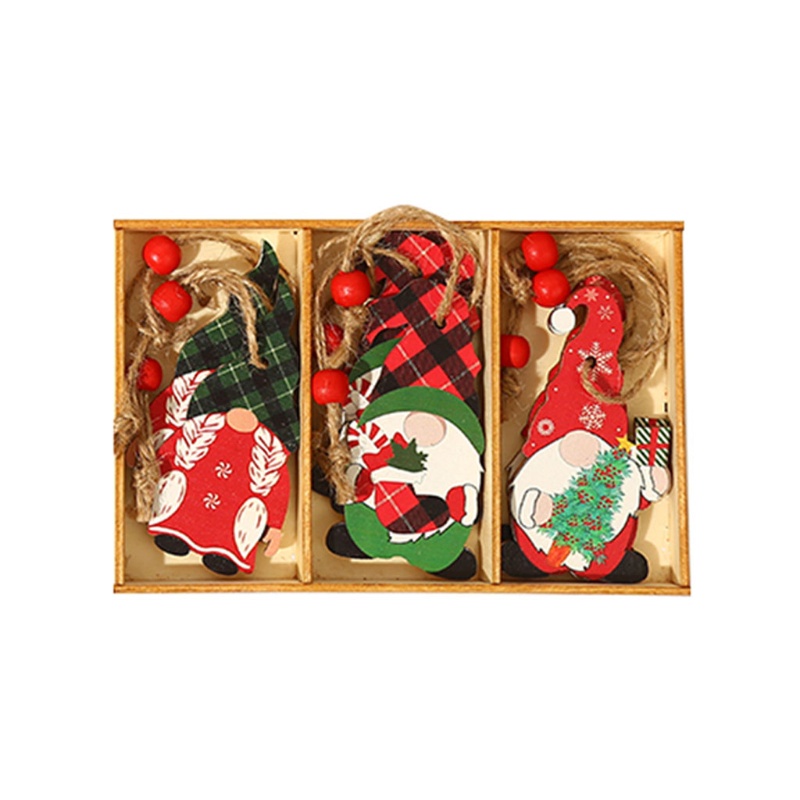 1 hộp gỗ treo trang trí cây thông giáng sinh hình ông già Noel/tuần lộc/ông già Noel/người tuyết dễ thương