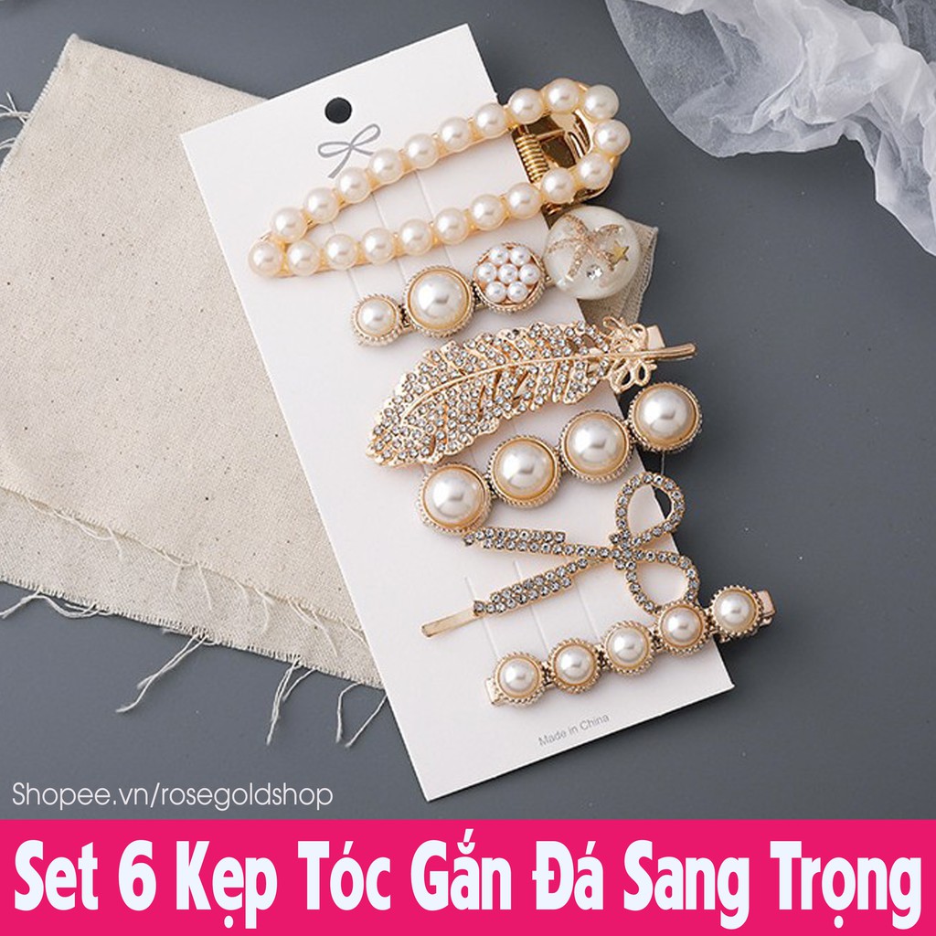 Set 6 Kẹp Tóc Mạ Đồng Gắn Đá Sang Trọng