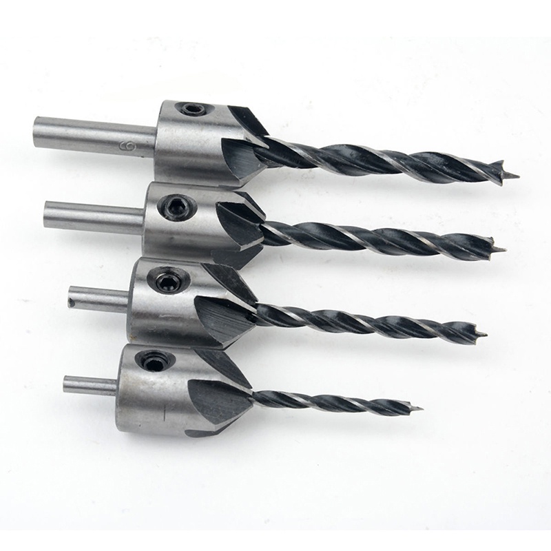 [newwellknown 0610] 4pcs HSS Countersink Wood Drill Steel Countersink Drill Set 5 Flute 3mm-6mm