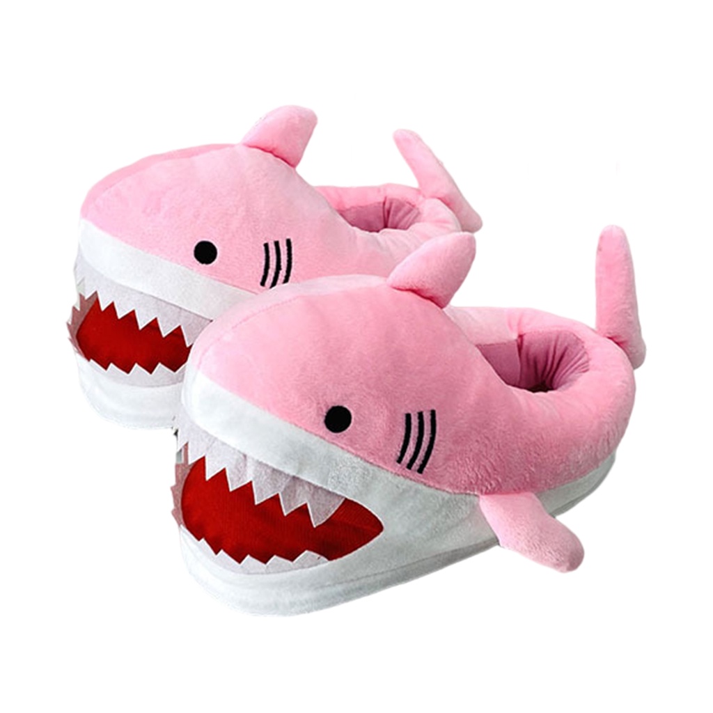 Dép bông dày phối lông mềm mại hình cá mập giữ ấm mùa đông dành cho nam và nữ