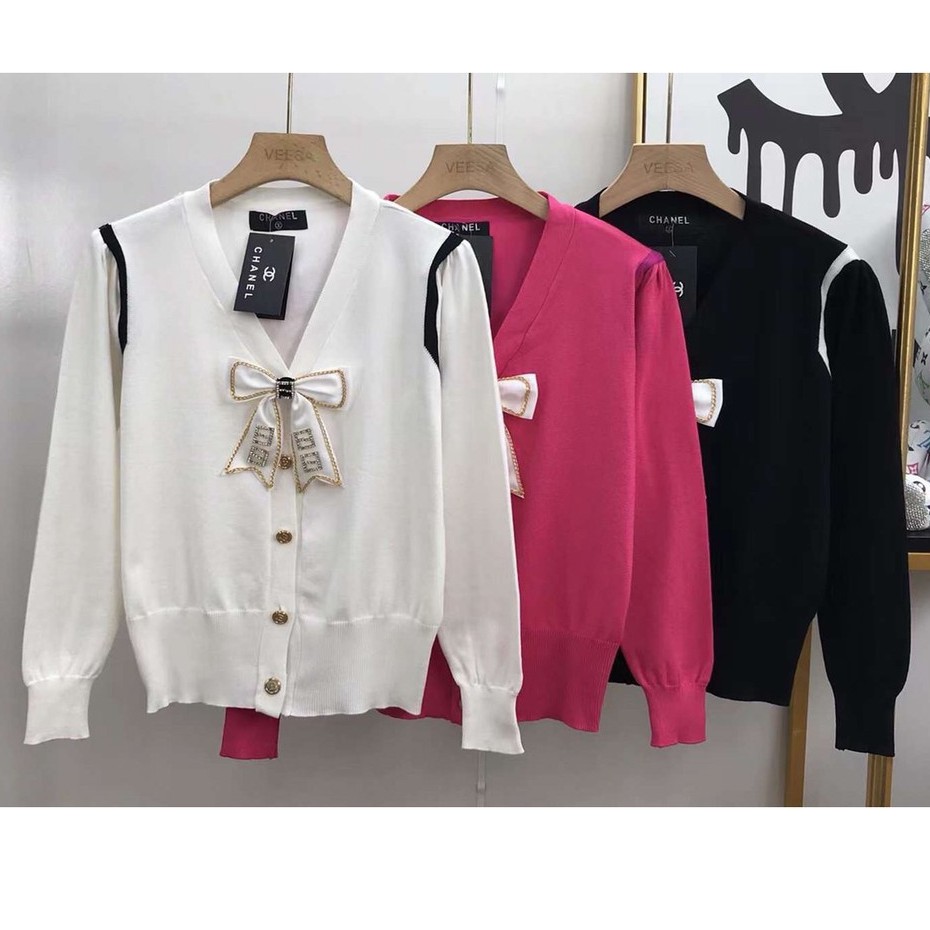Áo len Cardigan dệt kim Quảng Châu cao cấp, áo Cadigan tiểu thư cổ phụ kiện thương hiệu thời trang D&R A005 | BigBuy360 - bigbuy360.vn
