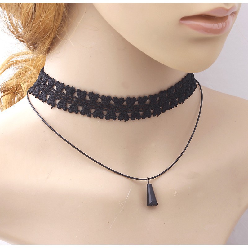Vòng cổ chocker ren tatoo 2 tầng đen tuyền sang trọng[móc khóa]