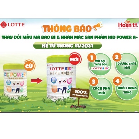 Sữa Kid Power A+ (Lotte Kid A+) Tăng chiều cao và cân nặng Hàn Quốc hộp 750g mẫu mới date 2023