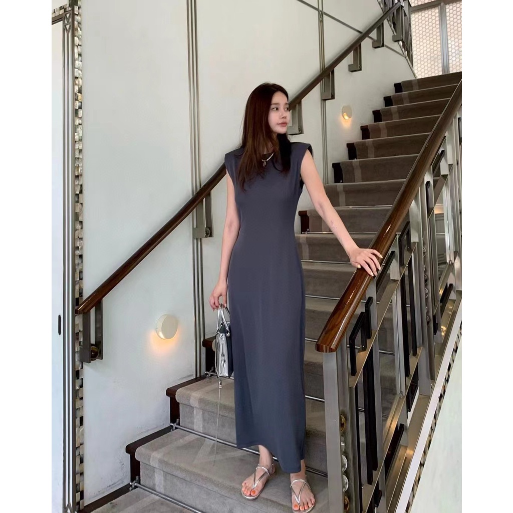 SUXI Đầm maxi sát nách bằng cotton đơn giản thanh lịch cho nữ