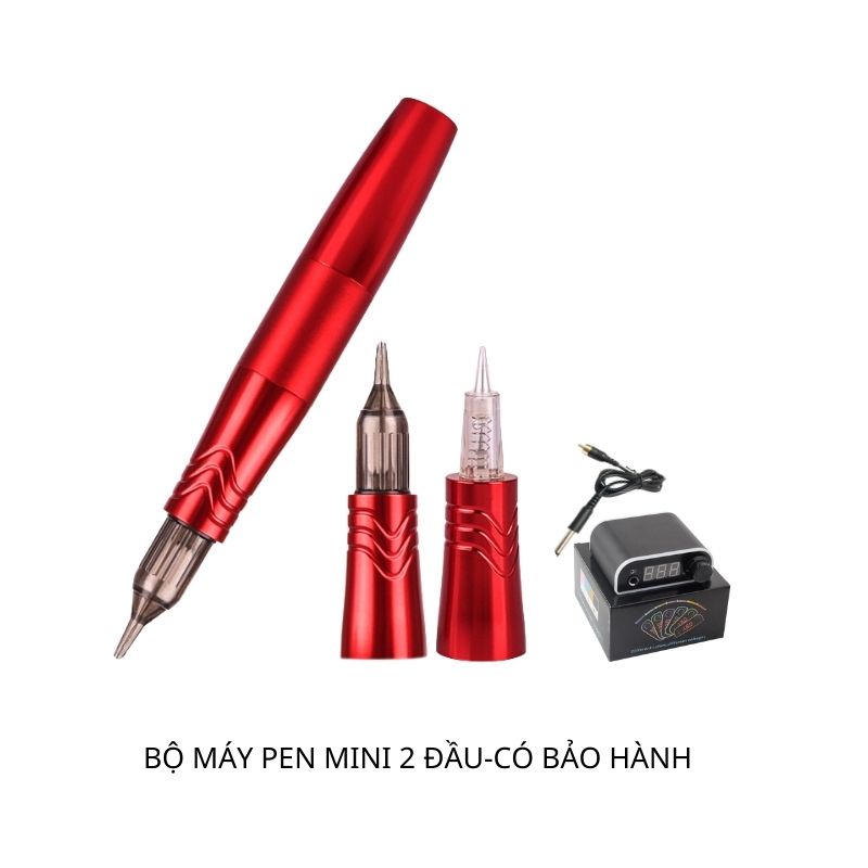 Máy Pen mini 5.0 plus hai đầu phun môi mày mí đi tatto bong đậm kèm nguồn led 7 màu không dùng bàn đạp