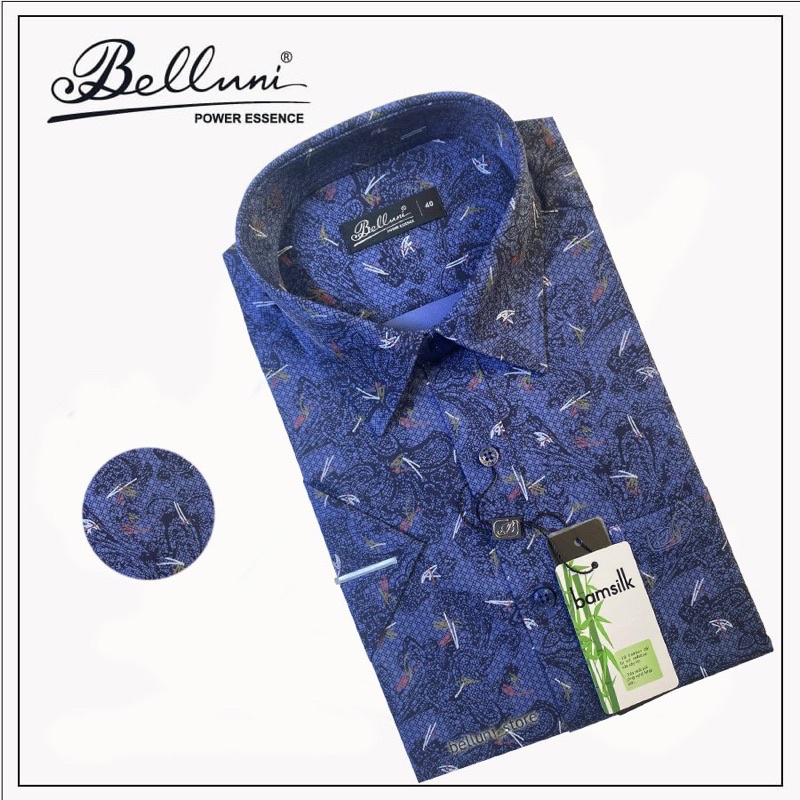 Áo Sơ mi nam ngắn tay Belluni chất Bamboo hoạ tiết sang trọng-ABN.BPS.BE.197.B1
