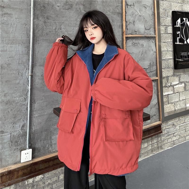 (sẵn hàng)Áo khoác lông cừu, áo phao form rộng mặc được 2 mặt phong cách uzzlang Hàn Quốc hàng loại 1 | BigBuy360 - bigbuy360.vn