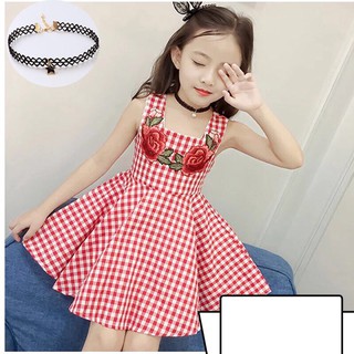 Váy kẻ 2 dây bé gái