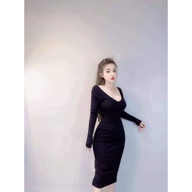 Đầm body cổ tim dài tay chất thun form dài cưng xỉu | BigBuy360 - bigbuy360.vn