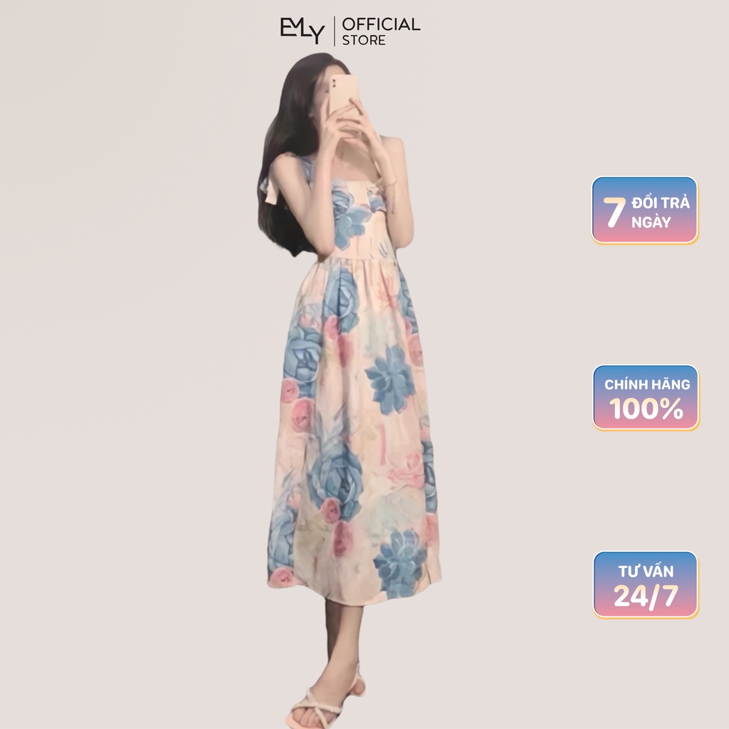 Đầm nữ dáng xòe hai dây midi Emilyshop