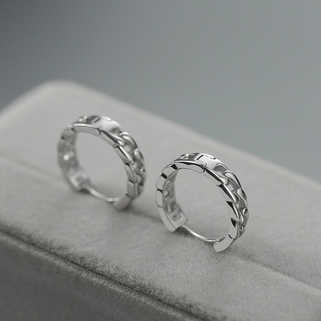 Bông tai, Khuyên tai nam nữ bạc dáng tròn hình mắt xích cá tính, Độc đáo, Unisex, 1 chiếc