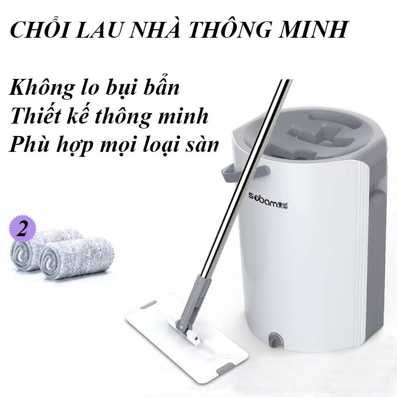 Chổi lau nhà thông minh tự vắt 360 độ - Cây lau nhà tự vắt 360 độ thùng 2 ngăn  VT128