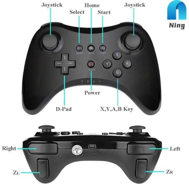 NingChuyển phát nhanh1/2 Tay cầm chơi game không dây chuyên nghiệp cho Nintendo Wii U Pro