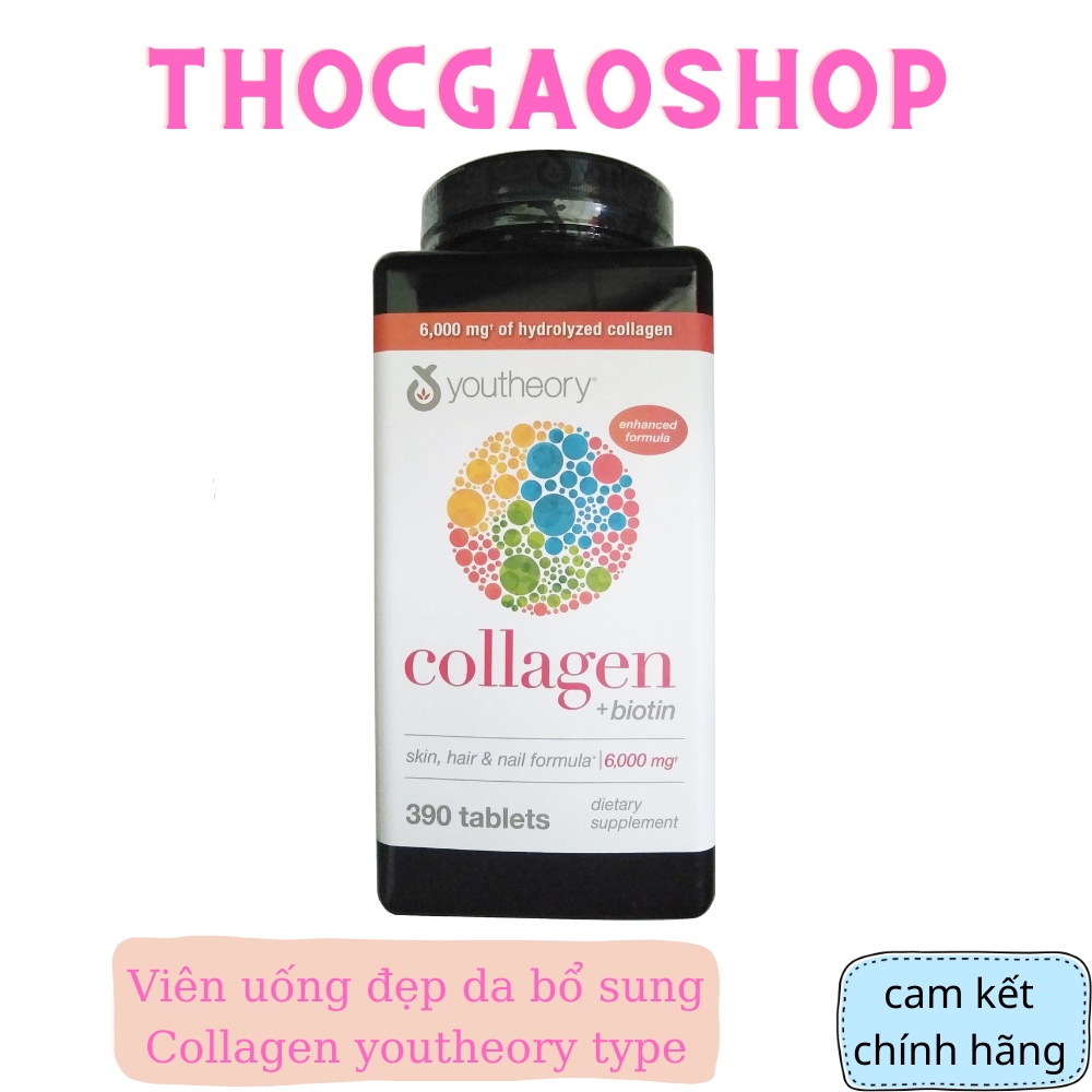 Viên uống đẹp da bổ sung Collagen youtheory type 1,2,3 của Mỹ 390v