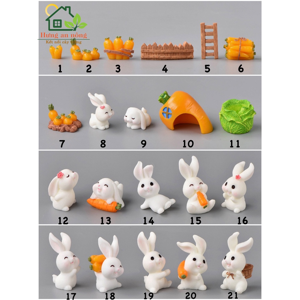 TT01 - Mô hình GIA ĐÌNH THỎ 02 trang trí tiểu cảnh sen đá xương rồng cây để bàn
