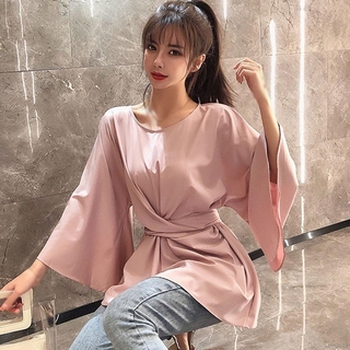 Áo Kiểu Tay Loe Thắt Nơ Eo Thời Trang Cho Nữ