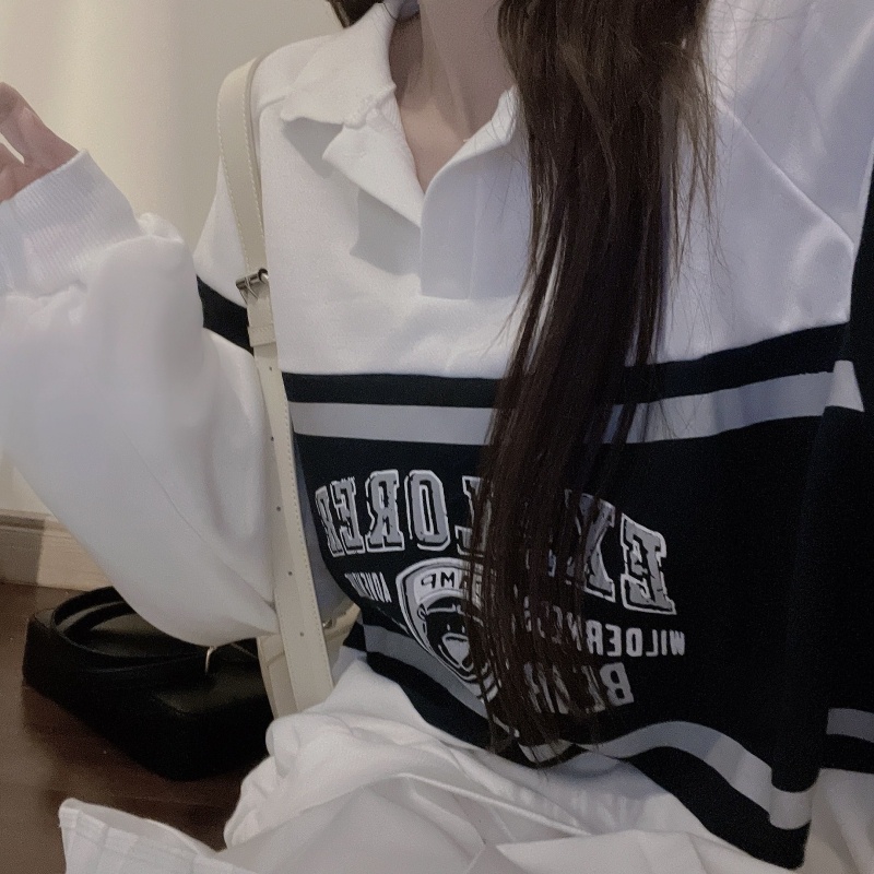 ZHELIHANGFEI Áo Thun POLO Dài Tay Thời Trang Retro Mỹ Cá Tính