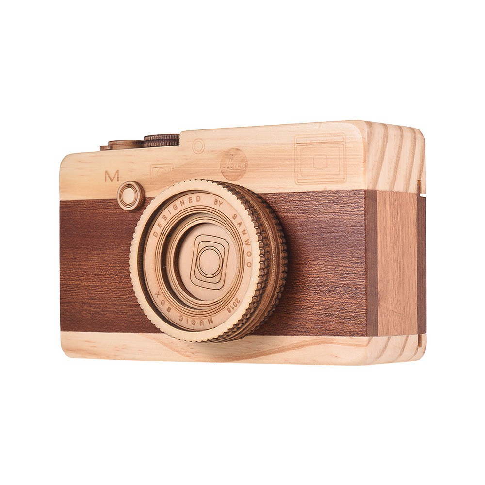 Ĩ Wooden Music Box Retro Camera Design Classical Melody Birthday Christmas Festival Musical Gifts Home Office Decoration