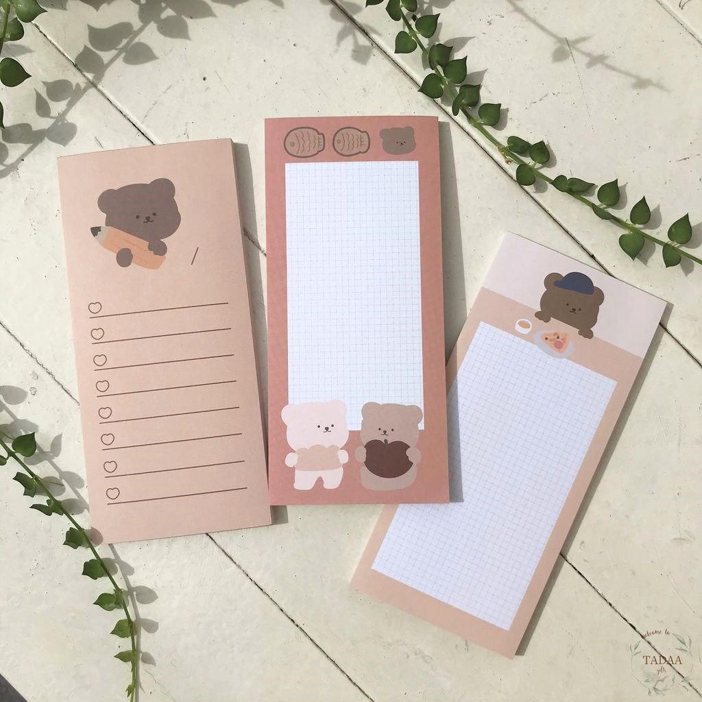 Giấy note ghi nhớ hình gấu nâu brown bear dễ thương cute dùng để ghi chú kế hoạch, công việc