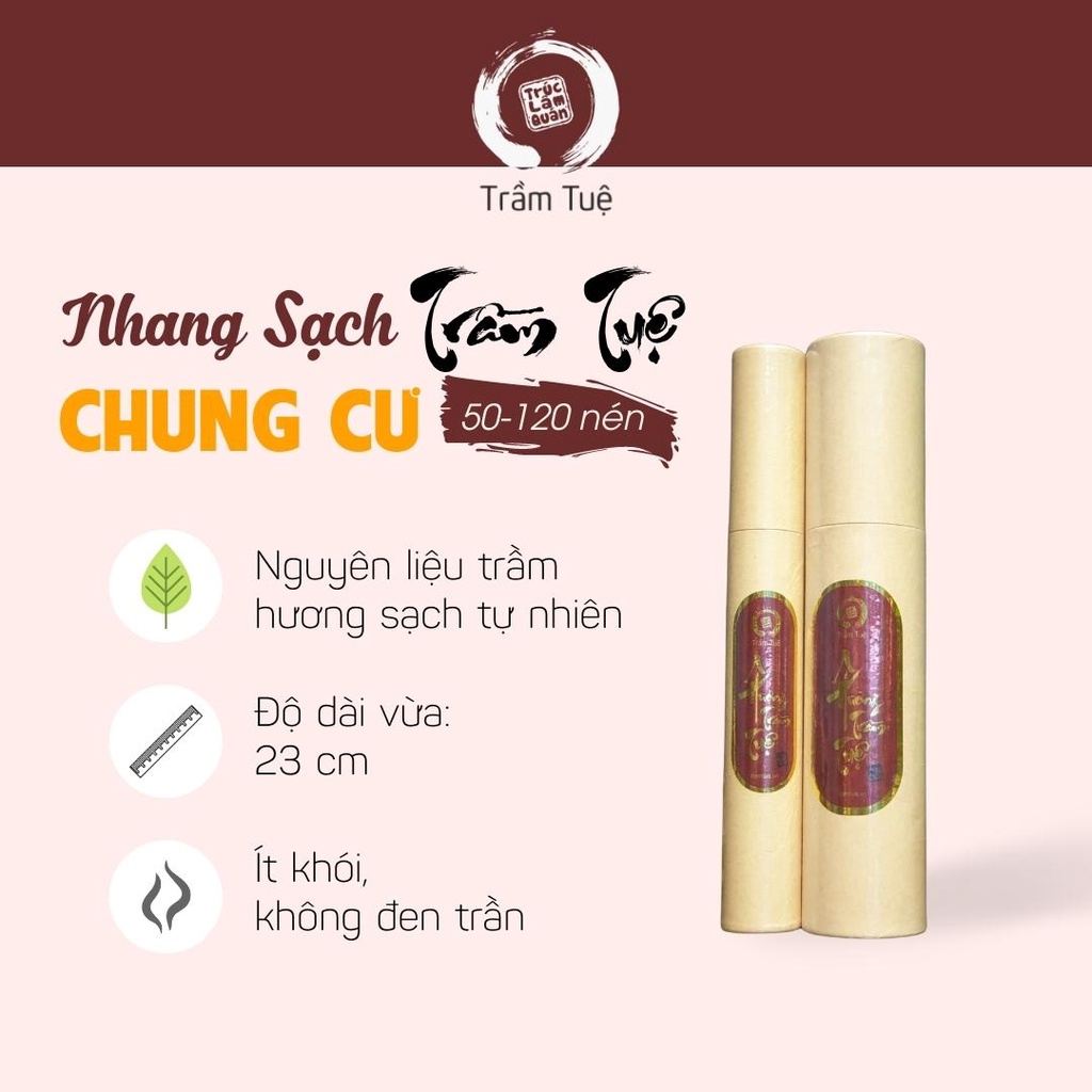 Nhang trầm ⚡️SẠCH, AN TOÀN ⚡️ Nhang dành riêng cho chung cư, không ám khói trần nhà, 50 hoặc 120 nén - 23cm thơm nhẹ