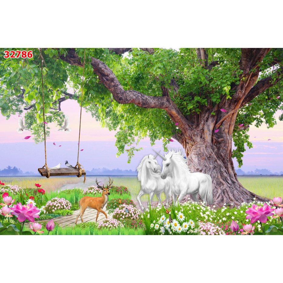 Tranh dán tường 3d phong cảnh thiên nhiên trang trí phòng khách chất liệu decal pp keo sẵn bóc dán atk18