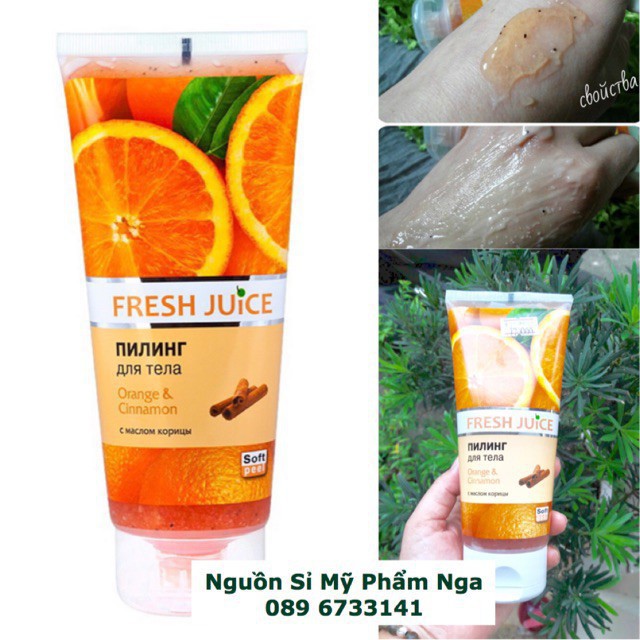 Tẩy da chết body Fresh Juice Cam và quế sáng da ngừa mụn