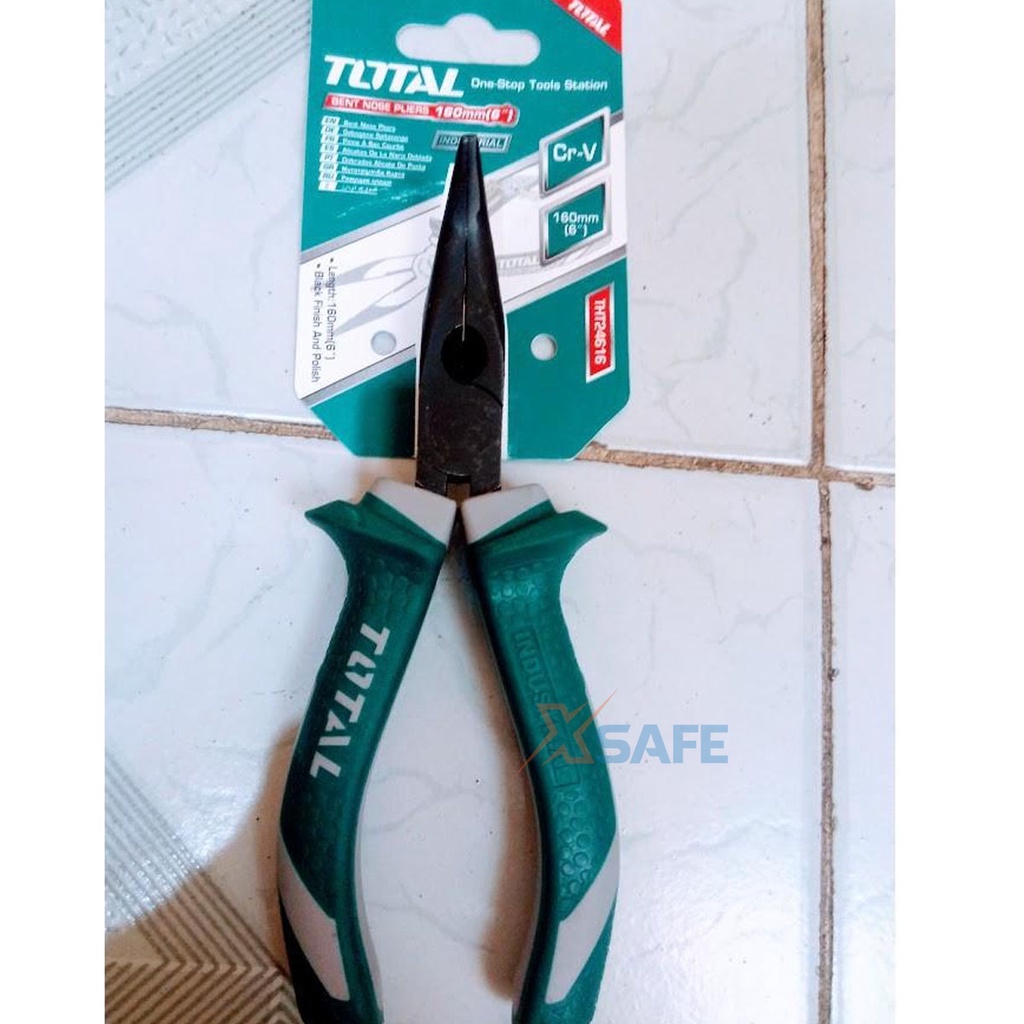 Kìm mũi nhọn mỏ cong TOTAL THT24616 6inch thép Cr-V siêu cứng chống rỉ sét tay cầm cao su chống trơn trượt - chính hãng