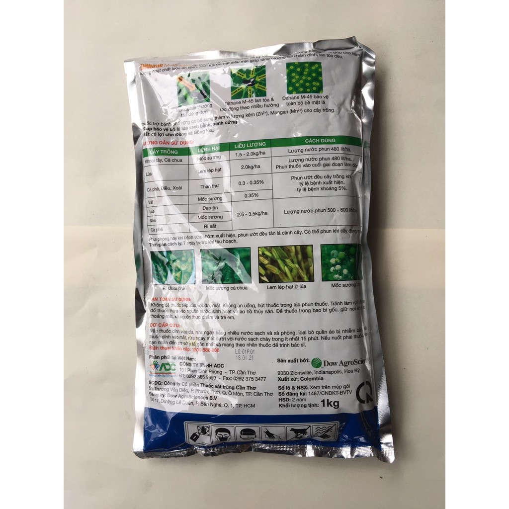 Dithane M45 80WP 1kg , Trừ bệnh phổ rộng trên nhiều cây trồng, có bổ sung vi lượng Kẽm và Mangan Công nghệ Neo-Tec