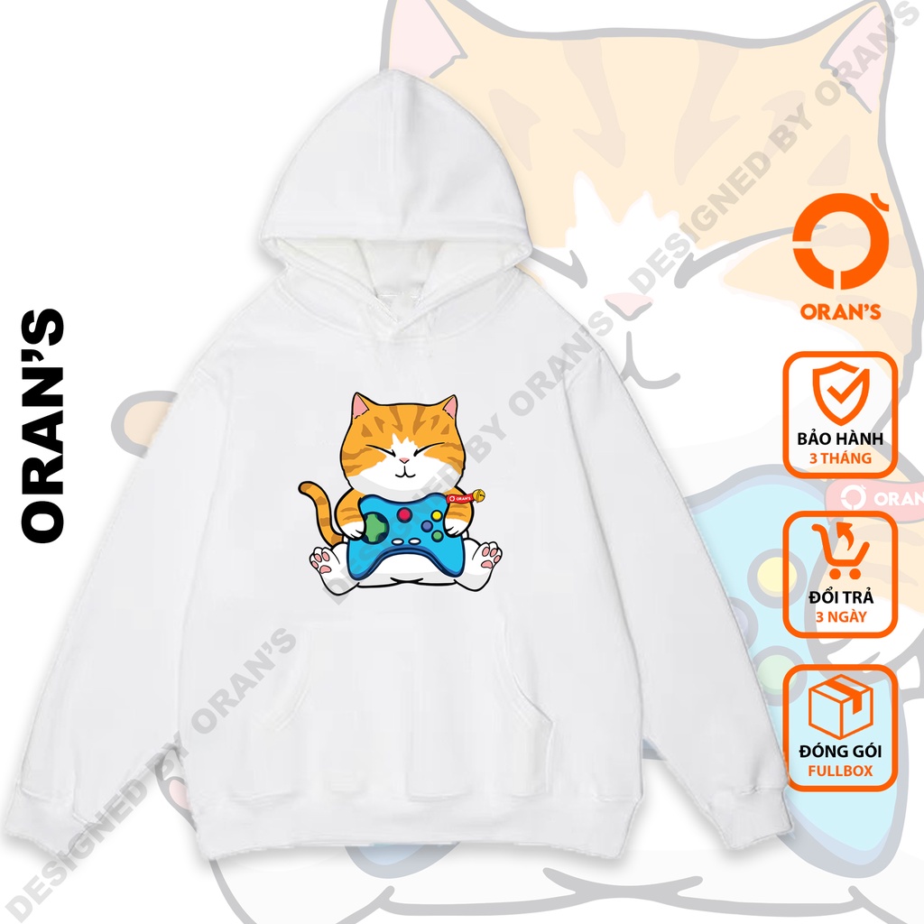 Áo Hoodie in hình mèo chơi game 4 màu chất nỉ cotton lót bông cao cấp form rộng unisex - ORAN'S HOODIE COUPLE MEO14