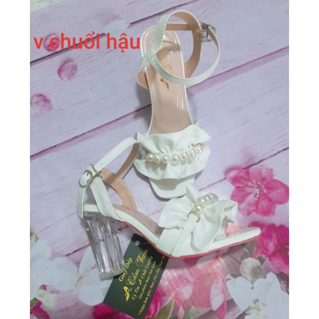 Giày sandal nữ cao gót họa tiết nơ ( big size nhà làm)