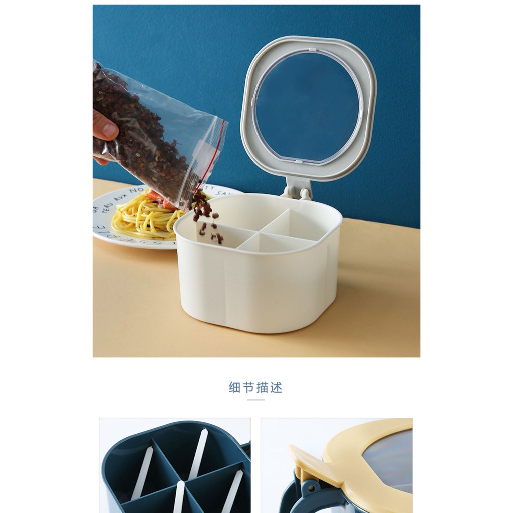 Hộp Đựng Gia Vị 4 Ngăn Có Nắp Đậy Kèm Thìa Siêu Xinh | BigBuy360 - bigbuy360.vn