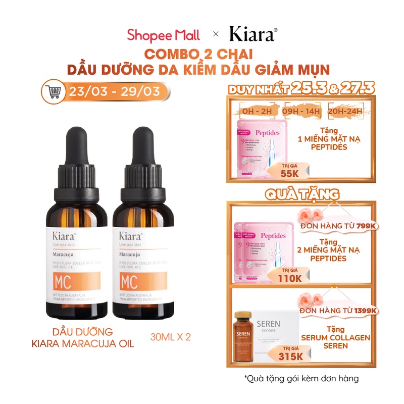 Combo 2 chai Dầu dưỡng ẩm giảm mụn kiềm dầu Kiara Maracuja Oil 2x30ml