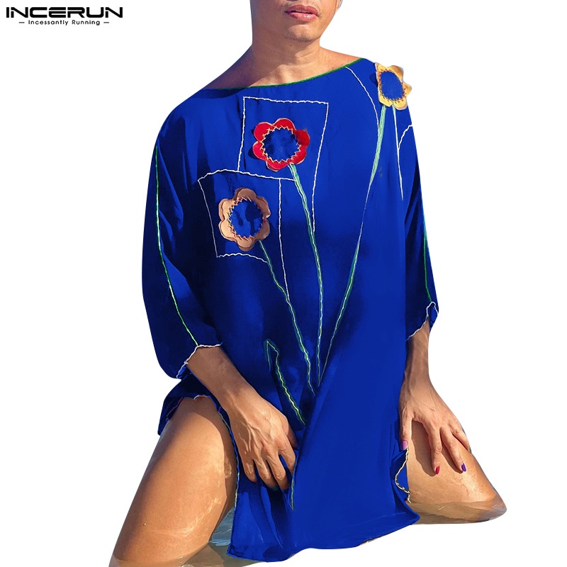 INCERUN Áo Thun Tay Ngắn Dáng Rộng In Hoa Kiểu Vintage Thời Trang Mùa Hè Cho Nam