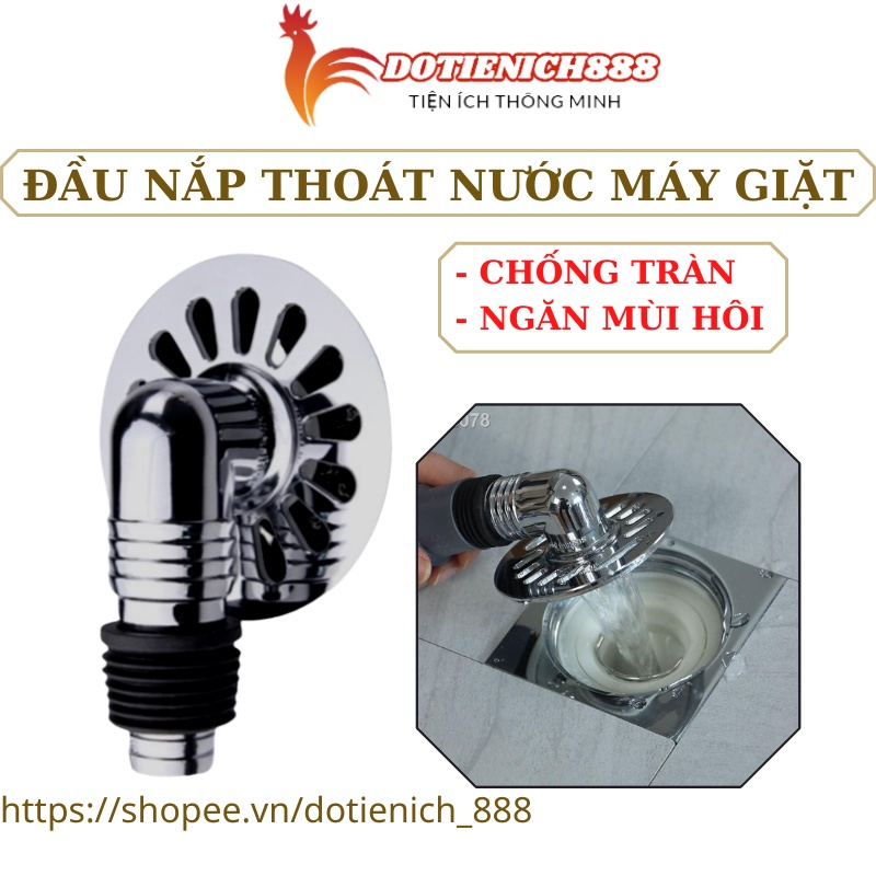 Đầu nối thoát nước máy giặt, Nắp ống xả thoát nước thải lắp thoát sàn ngăn mùi mạ crom chống gỉ
