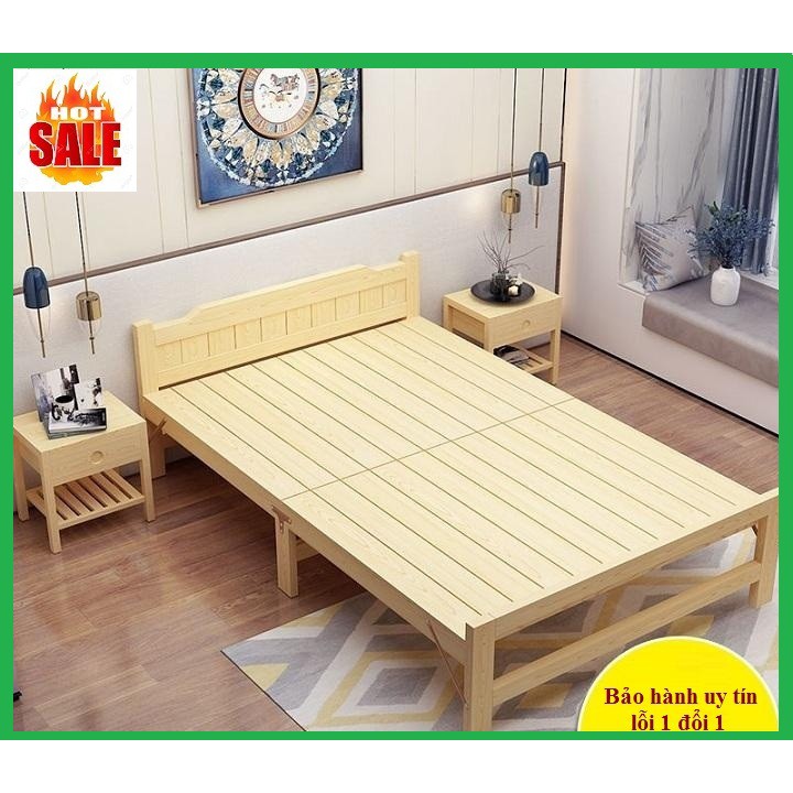 Giường ngủ - Giường ngủ gỗ thông gấp gọn, kích thước 120x195cm, tặng kèm đệm, gối