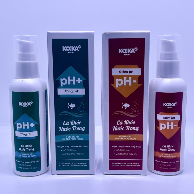 Koika pH+ , pH- Vi sinh điều chỉnh tăng giảm pH trong hồ cá, tép, hồ thuỷ sinh ( Chai 105ml )