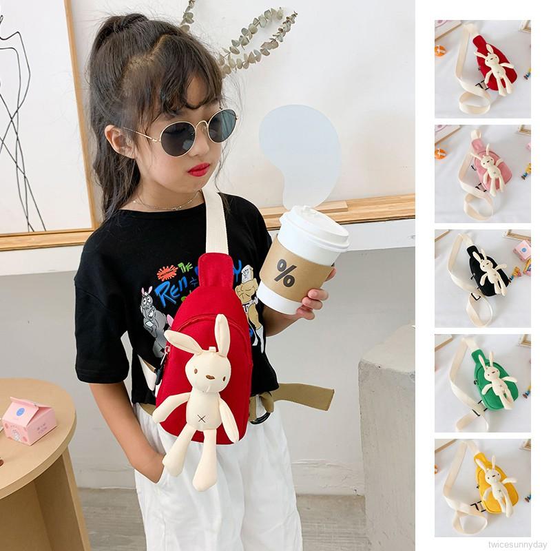 Túi đeo chéo gắn thỏ dễ thương đáng yêu cho bé gái