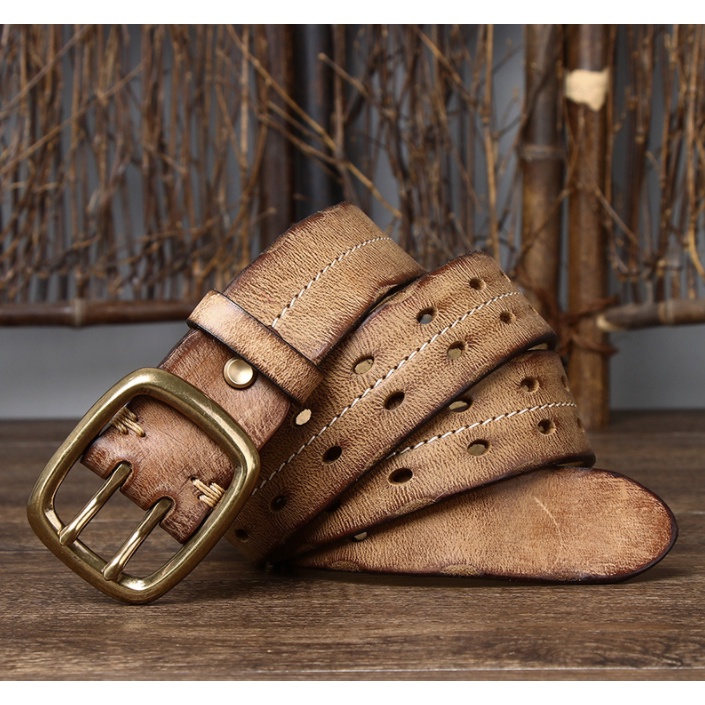 Thắt lưng da 2 kim Retro ( 4mm)_dã ngoại_du lịch