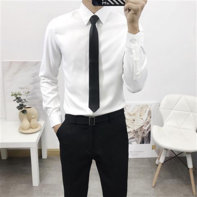 Áo Sơ Mi Nam Cao Cấp Dài Tay Dáng Ôm Vải Trơn Không Nhăn Thấm Hút Hàng Size S-5XL