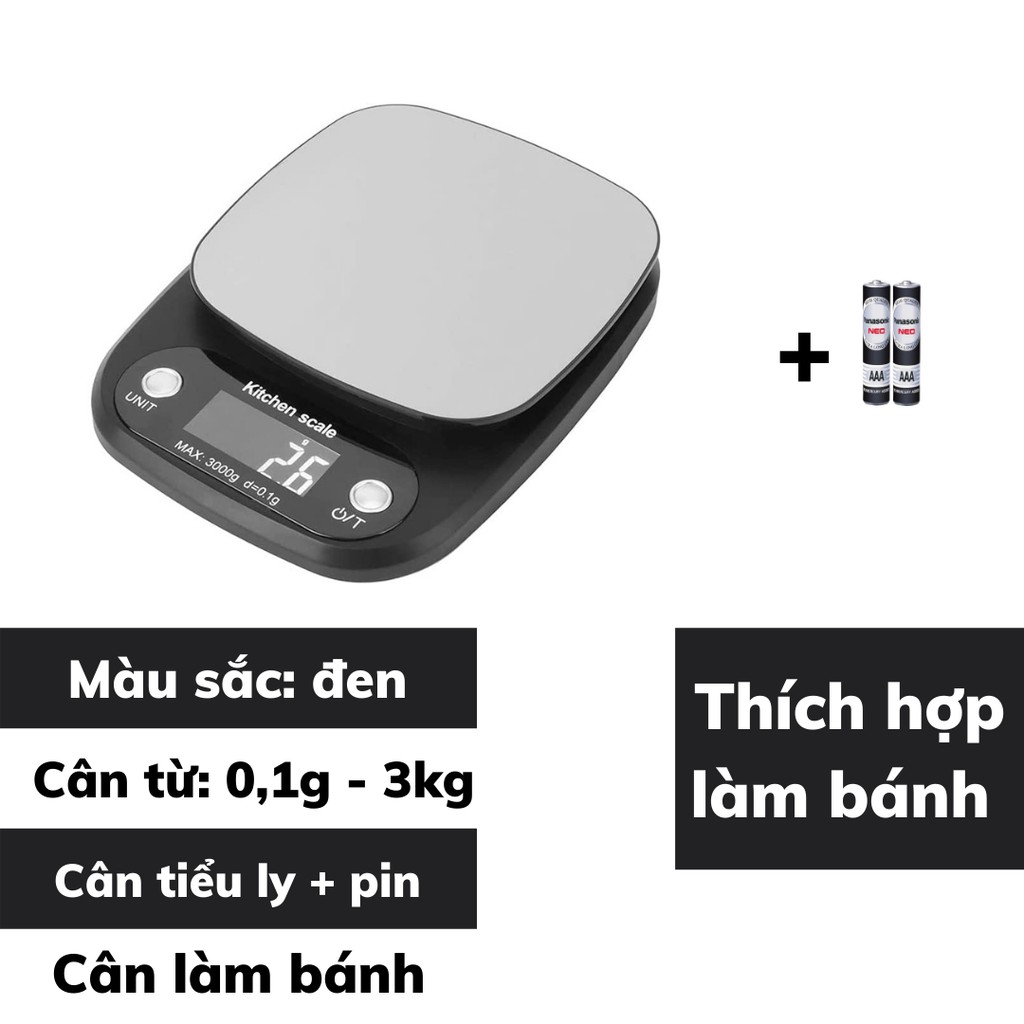 Cân tiểu ly điện tử nhà bếp 1g - 10kg dùng để làm bánh tại nhà độ chính xác cao tặng kèm pin AAA