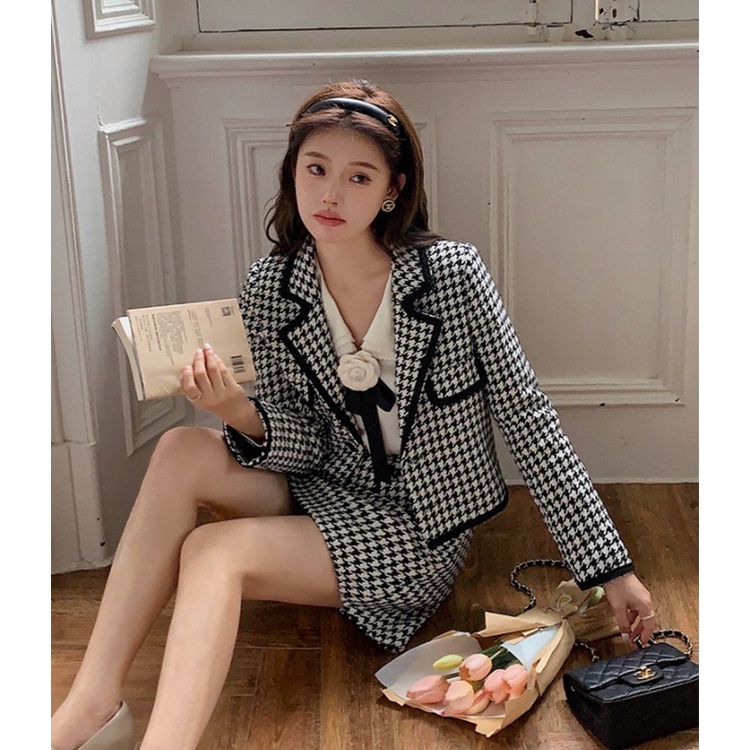 (Hàng Đẹp)Set áo khoác Tweed kèm chân váy thu đông sang chảnh kiểu Pháp-HC816.Ảnh thật 7 hình cuối