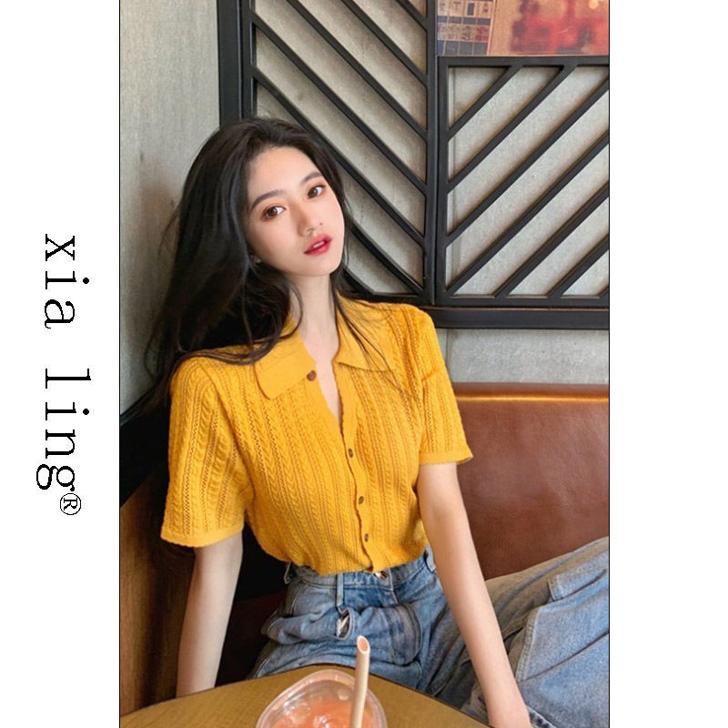 Áo Thun Tay Ngắn Cổ Polo Phối Nút Phong Cách Hong Kong Thời Trang Mùa Hè Hàng Mới Dành Cho Bạn Nữ 2021