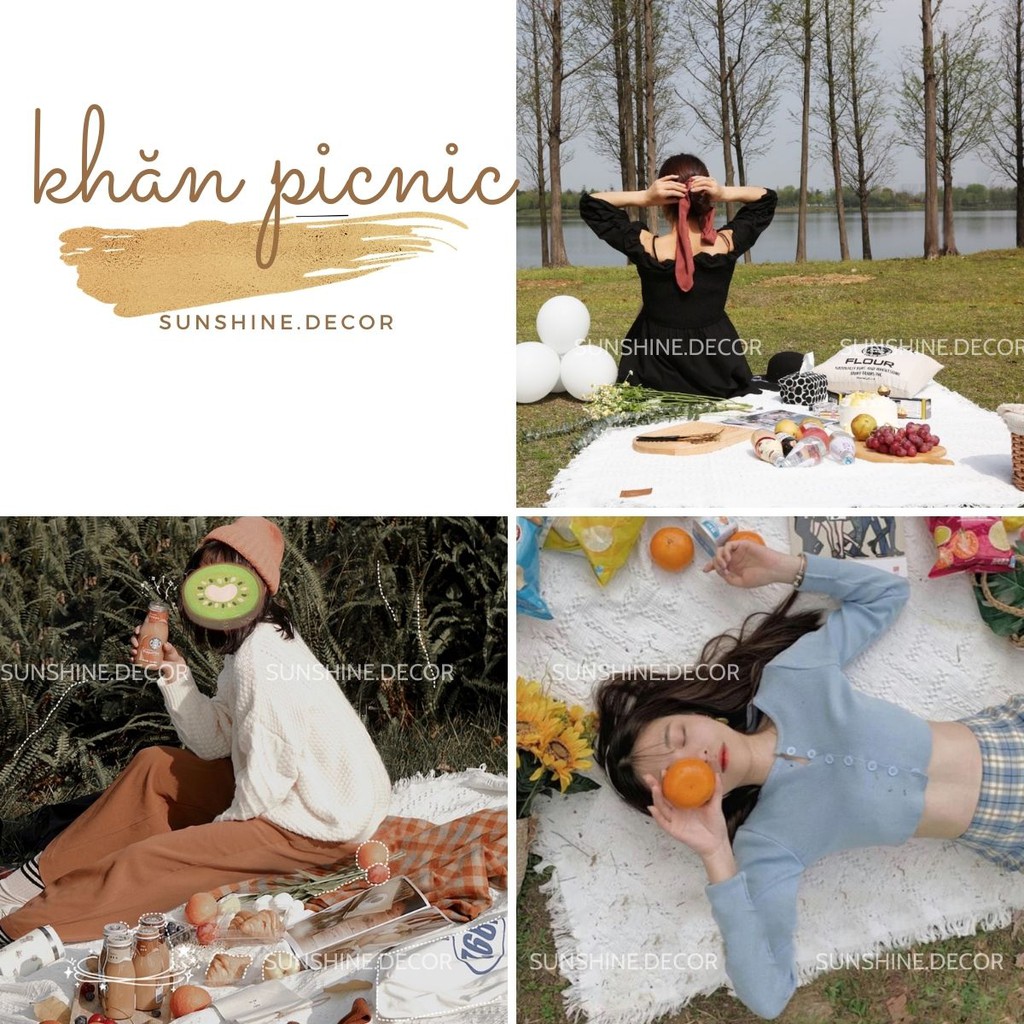 Khăn phủ Sofa khăn picnic trắng tua rua phong cách Bohemian