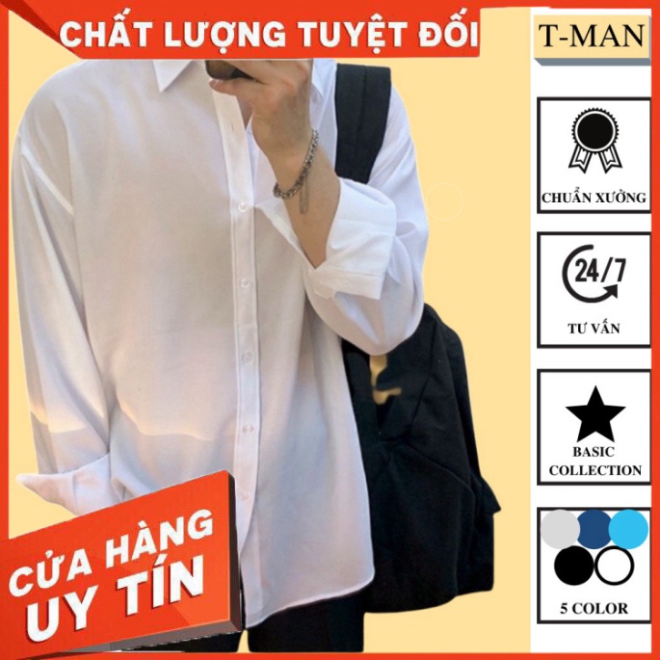 Áo sơ mi nam nữ dài tay Unisex Basic TEKO màu trắng và đen sơ mi lụa học sinh mịn mát form rộng suông - Hàng nhập khẩu