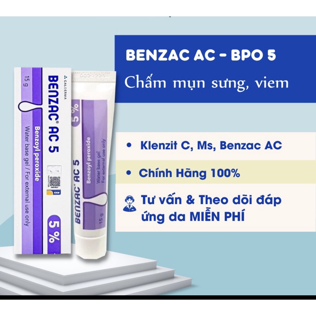 Gel ngừa mụn Benzac Ac 5% 15g chính hãng - benzoyl peroxide 5%