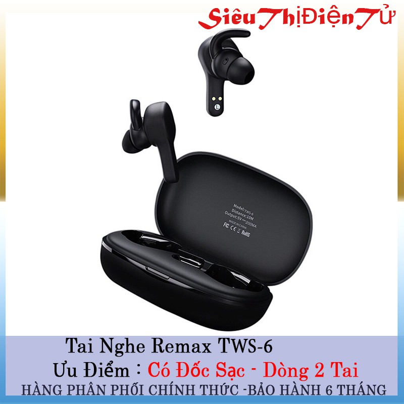Tai nghe remax tws-6 cảm ứng bluetooth 5.0- tai nghe chính hãng cho âm thanh hay kiểu dáng tai nghe thể thao
