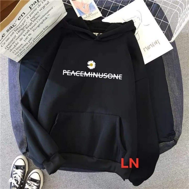 Áo hoodie hoa cúc peace chữ nhỏ gạch ngang ngực LN11 , áo thun nam nữ, áo thun, sét bộ mặc ở nhà, áo nỉ ấm - LEEDA MODY